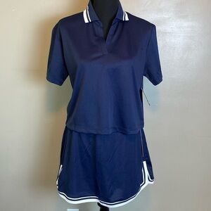 Nanette Lepore Play Women’s Golf Shirt & Skort Navy Blue & White Sz M NWT